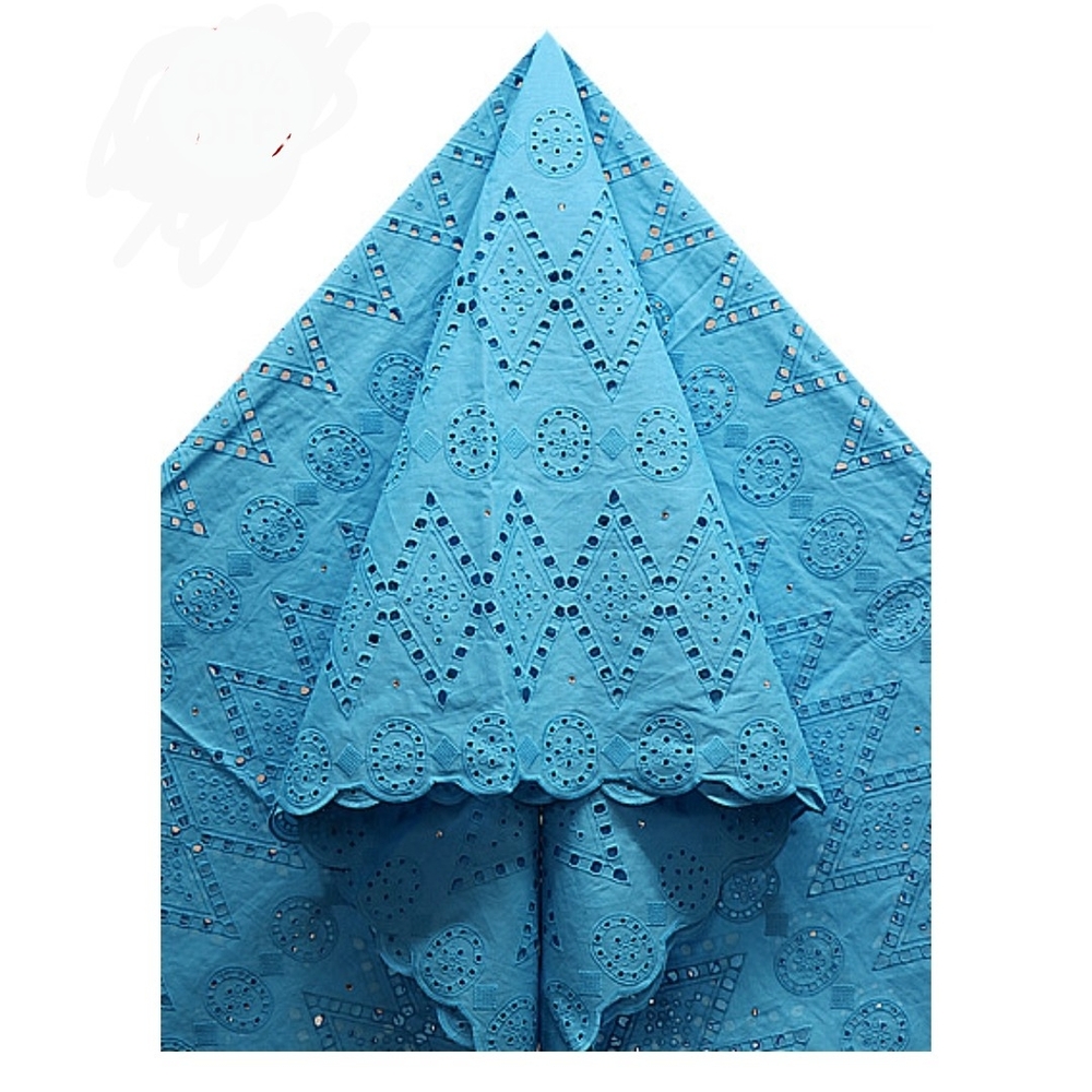 Blue Eyelet Dry Lace Fabric